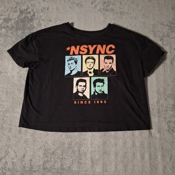 Women’s N' Sync Crop Top T-Shirt Size Small Black Cotton Justin Timberlake - Picture 1 of 6